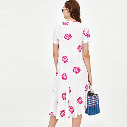 2018 New Surplice Wrap Tie Wias Floral printed textured dress