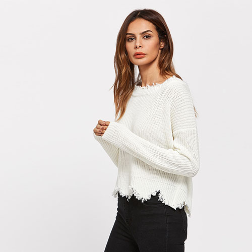 2018 Hot Low Back Scallop Back Sex Raw Edge Jumper