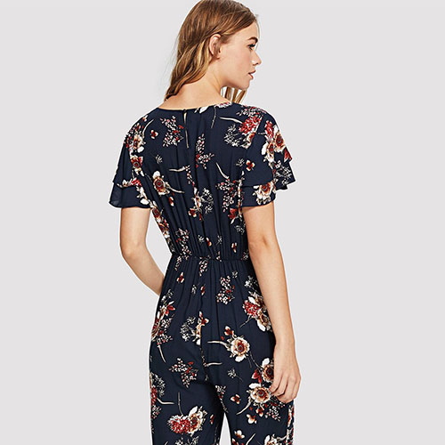 2018 Hot New Belted Waist V-Neck Floral Jumpsuit