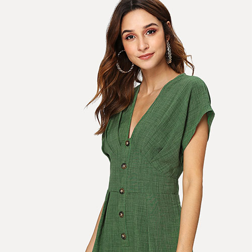 2018 Batwing Sleeve Button Jumpsuit