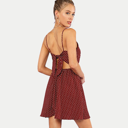 2018 New Polka Dot Twist Front Knot Back Cami Dress