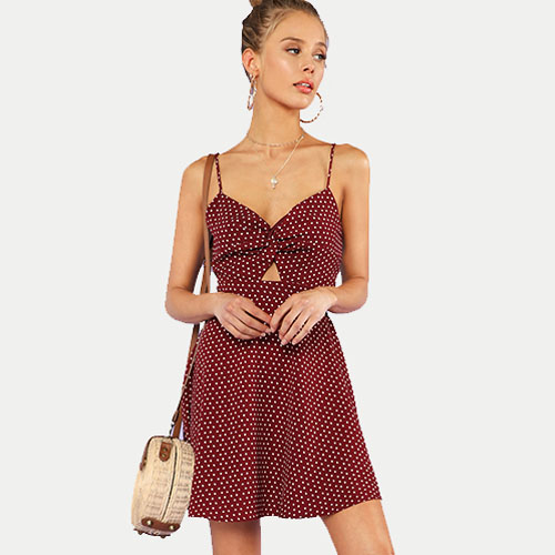 2018 New Polka Dot Twist Front Knot Back Cami Dress