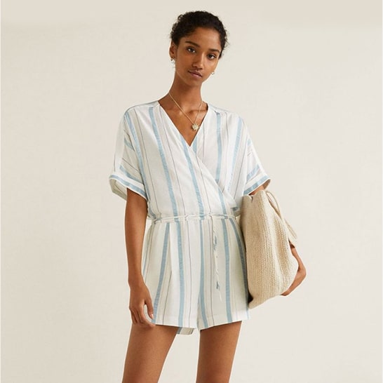 2018 Hot New Tropical Print Button Front Belted Romper